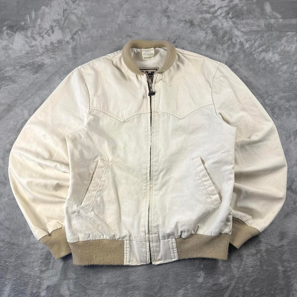 Vintage 80s Walls Western Bomber Jacket Mens Medium Tall Cream USA Made